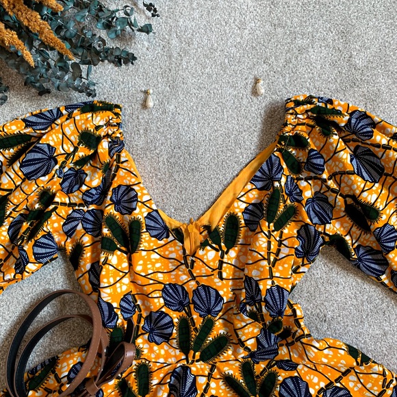 ORANGE MINI FLORAL DRESS PRINTS PATTERN POCKETS SIDE small - Picture 4 of 8